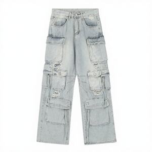 Pantalones Vaqueros de Mezclilla para Hombre, 100% Algodón, Ecológicos, Ligeros, de Pierna Ancha y Corte Recto, Personalizables, Estilo Urbano - Product Image 4