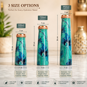Botella de Agua Potable Moderna Ecológica Impresa, 100% Cobre Puro, 950 ml, a Prueba de Fugas, Calidad de Exportación, Hecha en India Ayurvédica - Product Image 6
