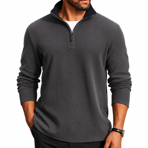 Men's <b>Quarter</b> <b>Zip</b> Knitted <b>Sweater</b> Solid Color Regular Fit Stand Collar Casual Autumn Wear - Product Image 2
