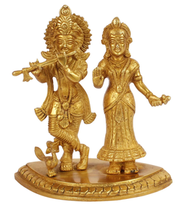 Murti de Radha Krishna Bhagwan Hecho a Mano, Tradicional y Art Deco, de Latón y Aluminio, para Decoración de Oficina y Sala de Estar, Decoración Diwali - Product Image 3