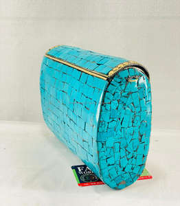 Ethnic <b>Gold</b>-Color Vintage Antique Metal Mosaic Bohemian <b>Chains</b> Clutch Sling Bag Handmade Polished Sculpture Chip Stone Purse - Product Image 4