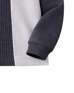 Sudadera Polo Personalizada para Hombre, Gris y Negra, con Cierre de Cremallera de un Cuarto, Paneles Acanalados, Estilo Casual, Forro Polar, Manga Larga, Prenda Superior de Estilo Urbano, Ajuste Premium - Product Image 6