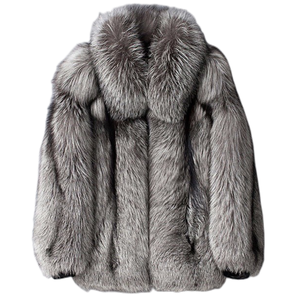 Wholesale Fashion Fluffy Furry Real Fur Coat With Collar Thick Windbreaker Oversized Mens <b>Silver</b> fox Fur <b>Jackets</b> Coats - Product Image 2
