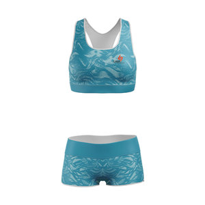 Ensemble 2 pièces personnalisé de crop top dos nageur et short taille haute, imprimé par sublimation, en Spandex et Polyester, pour le sport et le yoga, vente en gros - Product Image 1