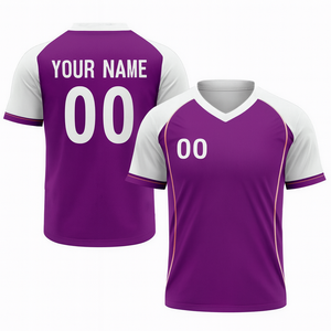 Custom Purple <b>Soccer</b> Jersey V-Neck Short Sleeve Moisture Wicking Unisex Adult Sport Apparel Sublimated Print - Product Image 1