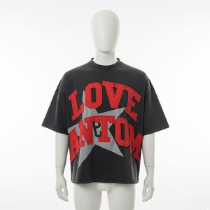 T-shirt col rond noir 100% coton, coupe carrée oversize ample et courte, avec impression sérigraphiée de lettres, épaules tombantes, effet soleil délavé et vieilli vintage - Product Image 3