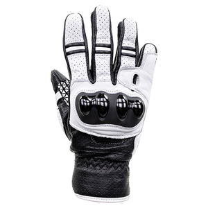 Gants de course moto professionnels en cuir blanc et noir avec protection rigide des articulations et compatibles écran tactile pour la conduite à moto - Product Image 1