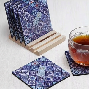 Latest Design Modern Luxury Eco-Friendly Square MDF Meena Print Anti-Heat Customizable Cup Coaster Table Decoration Handmade - Product Image 1