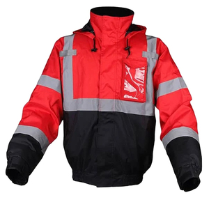 High Visibility <b>Winter</b> Safety Bomber Jacket with Fleece Collar Waterproof Reflective Polyester Plus Size 10 Pockets Work Wear - Product Image 4