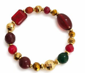 Bohemian Handmade Lampwork <b>Beaded</b> <b>Bracelet</b> Coral Resin Beads Gold Plated Accents Geometric Shapes Customizable Fashion - Product Image 3