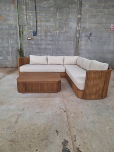 Contemporary Outdoor Wooden <b>Sofa</b> <b>Set</b> With High-Density Foam Cushions Waterproof Garden Furniture For Poolside Use - Product Image 6