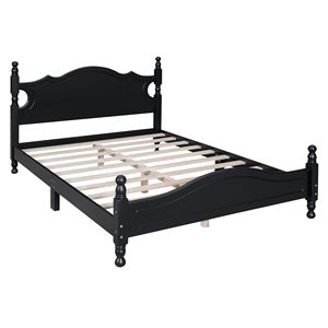 Full Size Retro Style Wood <b>Platform</b> <b>Bed</b> <b>Frame</b> with Black Wooden Slat Support - Product Image 5