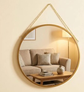 <b>Round</b> Metal Wall <b>Mirror</b> with Chain | <b>Gold</b> Hanging <b>Mirror</b> | Modern Decorative <b>Mirror</b> for Living Room, Entryway & Bedroom - Product Image 3