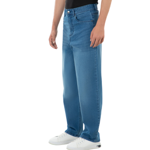 Jean en denim décontracté bleu pour homme, coupe droite, jambe large, polyester/coton, séchage rapide, délavé, streetwear quotidien - Product Image 5