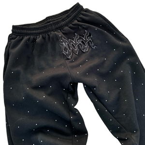 Wholesale Custom <b>Men</b>’s Cotton Terry Flared Sweatpants Stone Washed Rhinestone Patch Embroidery Trendy Streetwear Baggy <b>Trousers</b> - Product Image 6