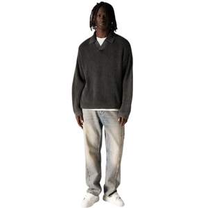 Pull polo côtelé pour homme, noir, manches longues, effet délavé, doux et texturé, décontracté, hiver, OEM - Product Image 6