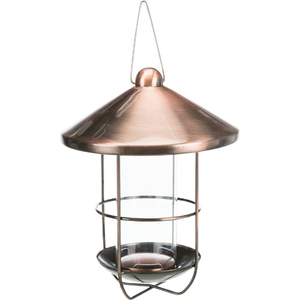 Comedero para pájaros colgante de metal rústico antiguo con techo cónico y diseño de pájaro posado para uso en jardín al aire libre, hecho a mano. - Product Image 4