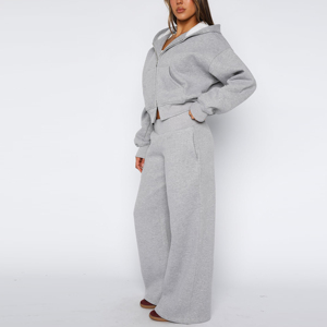 Ensemble de survêtement ample et épais personnalisé avec fermeture éclair, haut à capuche et pantalon à cordon de serrage, tenue streetwear décontractée - Product Image 5