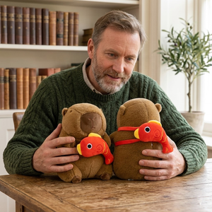 Aika Capybara Mignon avec Harnais de Poisson Rouge, Animaux en Peluche Créatifs, Cadeau Amusant et Doux - Product Image 1