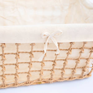 Eco-Friendly Trapezoid-Shaped Woven Straw <b>Basket</b> with Fabric Lining and Handle – Elegant Vintage Rustic Style - Product Image 3