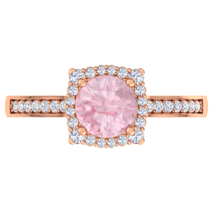 925 Sterling Silver Rhodium Plated <b>Pink</b> Morganite CZ Halo Engagement Wedding Ring with Cubic Zirconia Accents Trendy Women - Product Image 1