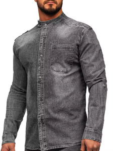 Camisa de Mezclilla Personalizada para Hombre, Manga Larga, Secado Rápido, Transpirable, para Uso Casual o Trabajo, Opciones de Estampado Liso o con Diseño - Product Image 3