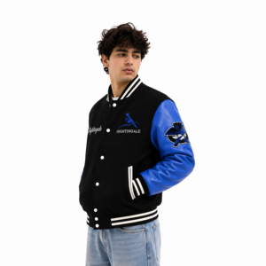 Wholesale Custom Logo Embroidery Baseball <b>Jacket</b> Sports Loose OEM Baseball Varsity <b>Jacket</b> Wool Body <b>Leather</b> Sleeves - Product Image 3