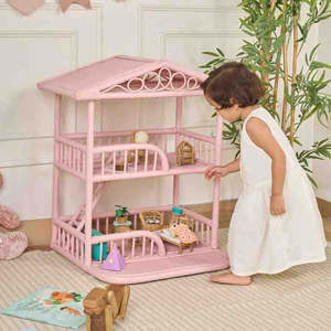 Maison de poupée en rotin rose délicat, maison de jeu décorative, maison de jeu imaginative pour enfants, salle de jeux créative, jeu d'imitation - Product Image 4