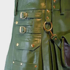 Kilt Tradicional Escocés Hecho a Mano en Cuero PU 100% Verde con Bolsillos 2026 - Product Image 4