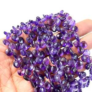 ลูกปัดอะเมทิสต์ทรงหัวใจเจียระไนแบบ Briolette ขนาด 6-8 มม. ลูกปัดพลอยอะเมทิสต์สีม่วงธรรมชาติสำหรับทำเครื่องประดับ ความยาว 10 นิ้ว - Product Image 5