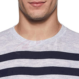 Suéter de Cuello Redondo a Rayas Grises para Hombre, Corte Regular, Informal, Tejido, para Otoño, 100% Algodón, Manga Larga, Venta al Por Mayor - Product Image 4
