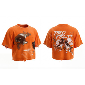 Camiseta de algodón de talla grande para hombre, manga corta, cuello redondo, holgada, estilo hip hop, transpirable, de forro polar, venta al por mayor - Product Image 4