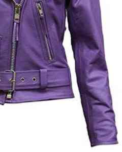Chaqueta de Cuero Morada para Mujer, Estilo Motero, con Cierre Asimétrico, Cinturón en la Cintura, Corte Ajustado, Elegante, para Invierno - Product Image 6