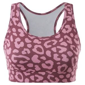 Soutien-gorge de sport dos nageur imprimé léopard pour femme, col rond, maintien moyen, respirant, dos en maille, pour yoga et activités sportives - Product Image 5