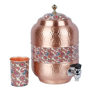 Distributeur d'eau réutilisable chaud et froid en cuivre avec robinet à motif floral, conception à chargement par le haut pour usage domestique - Product Image 6
