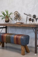 Banc de salle d'entrée/chambre en cuir fait main, écologique et moderne, avec pieds en bois rustique et assise rembourrée, style Pommel Horse