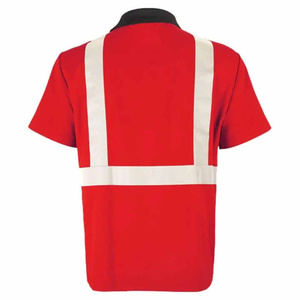 Men's High Visibility Reflective <b>Work</b> Polo Shirt Red <b>Black</b> With Silver Stripes Short Sleeve Polyester Uniform - Product Image 6