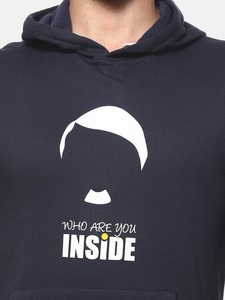Sudadera con Capucha Azul Marino para Hombre, Corte Regular, Informal, de Algodón Tejido, con Estampado Frontal y Bolsillo, para Otoño - Product Image 6