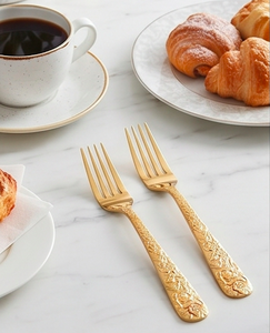 Nouvel arrivage : Ensemble de fourchettes en acier inoxydable poli or, design embossé, pour hôtels et restaurants, accessoires de table. - Product Image 1