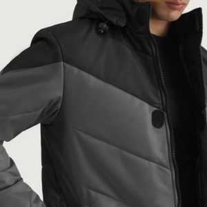 <b>Cheap</b> Price Canvas Casual Winter Zipper Stand Collar Fully Customizable High Quality Black & Grey Hooded <b>Puffer</b> <b>Jacket</b> - Product Image 2