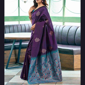 Sari indio de diseñador en tendencia, superventas, para fiesta, elegante, listo para usar, bordado, de georgette y poliéster, largo hasta el suelo para mujer - Product Image 1