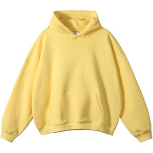 เสื้อฮู้ดพิมพ์ลายแบบเรียบสีเหลืองสำหรับเด็กผู้ชายเด็กผู้หญิงเสื้อมีฮู้ดแฟชั่นเสื้อ100% แบบสวมหัวทำจากผ้าขนสัตว์เฮฟวี่เวททรงหลวมผลิตในอินเดีย - Product Image 1