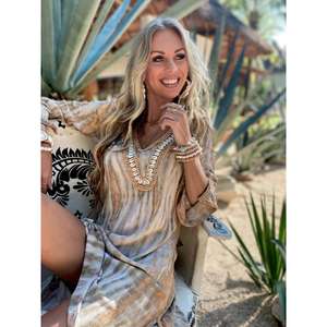 Robe midi imprimée bohème pour femme, col en V, coupe ample, style resort, robe décontractée d'été pour la plage - Product Image 3