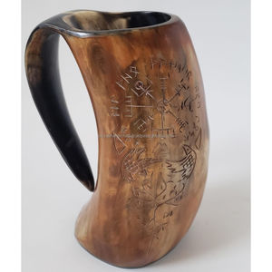 Handmade Polished Buffalo <b>Horn</b> Mugs Indian <b>Viking</b> <b>Horn</b> Tankard Available in Nautical and Animal Styles - Product Image 1
