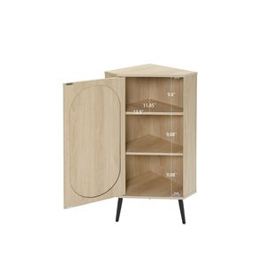 Mobiletto Angolare Autoportante per Spazi Ristretti, con Ante in Rattan, per Soggiorno, Cucina, Bagno - Product Image 4