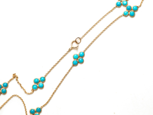 Collier floral en turquoise naturelle en or jaune massif 14 carats avec pierre précieuse ronde sertie clos, chaîne fleurie 'Pierre de naissance de décembre' - Product Image 5