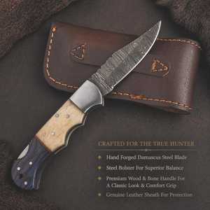 UA Supplies Excellent Quality Damascus Steel Hunting Folding Knife Drop Point Industrial Grade Colorful Bone & Wood Handle Knife - Product Image 6