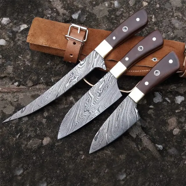 مخصص اليدوية دمشق الصلب مجموعة سكاكين الشيف سكاكين الصيد سكين الجزار مجموعة مع جلد حقيبة السلامة