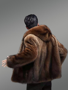 Wholesale Luxury <b>Men's</b> Mink Overcoat <b>Trench</b> <b>Coat</b> with Hood High Quality <b>Short</b> Fur <b>Coat</b> Brown Winter Fashion - Product Image 1