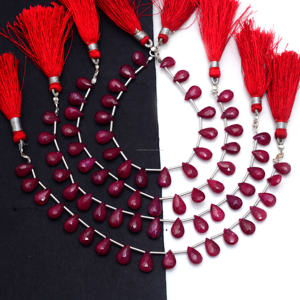 Cuentas de forma de pera hechas a mano de 6 pulgadas facetadas de zafiro superior súper Natural 10x6 a 11x7 MM hebra de piedras preciosas rojas para la fabricación de joyas - Product Image 2